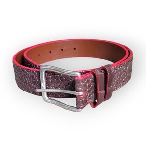 TORINO Italian Embossed Calf Leather Belt Brown with Red Trim Size 34